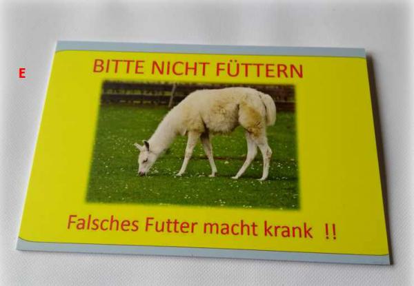 PVC Warnschild 3 mm Hartschaumplatte Lama, falsches Futter